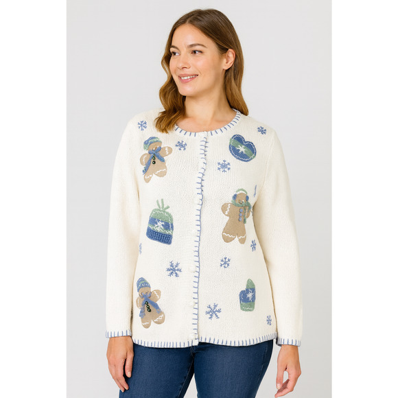 croft & barrow Sweaters - Croft & Barrow Gingerbread Knit Cardigan Sweater Winter Snow Ramie Blend Medium